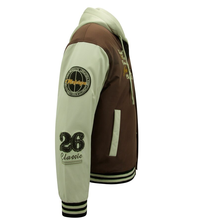 Enos Hooded Oversized Baseball Jacket - 8632 - Brown