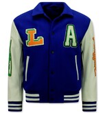 Enos Embroidered Retro College Jackets Oversized - 851 - Blue