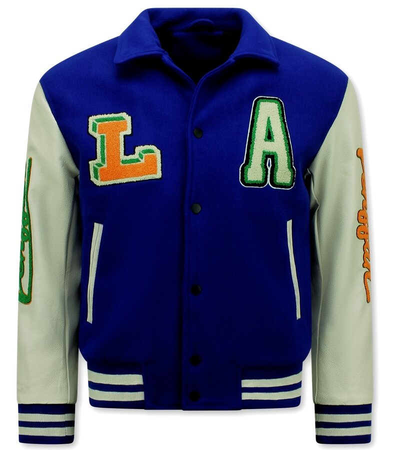 Enos Embroidered Retro College Jackets Oversized - 851 - Blue