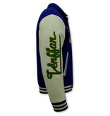 Enos Embroidered Retro College Jackets Oversized - 851 - Blue