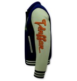 Enos Embroidered Retro College Jackets Oversized - 851 - Blue