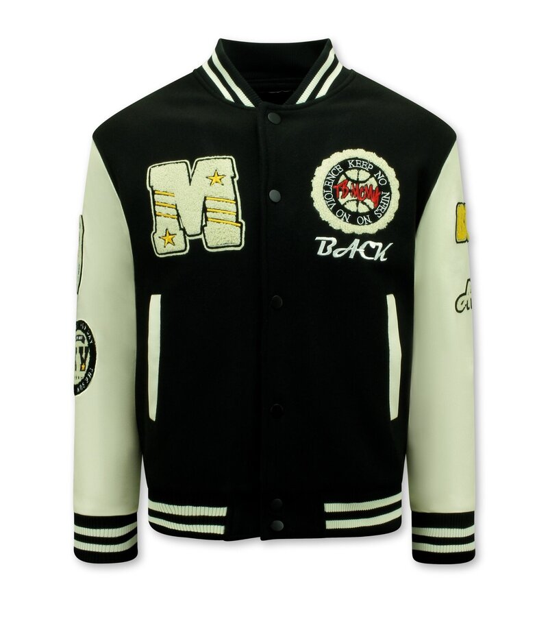 Enos Vintage Varsity Baseball Jacket Oversized Men - 7086 - Black