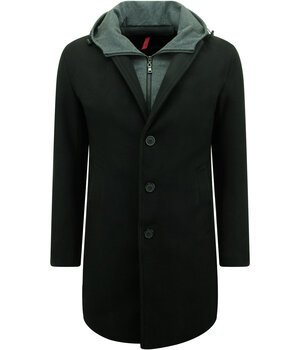 Enos Black Tailored Men's Hooded Coat