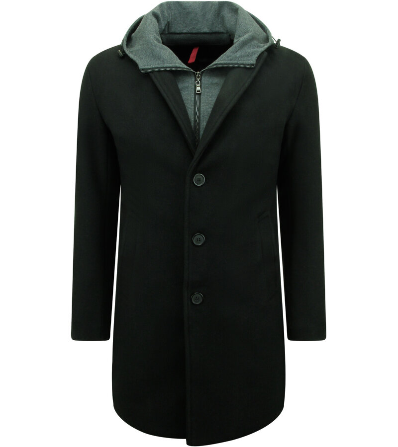 Enos Black Tailored Men's Hooded Coat