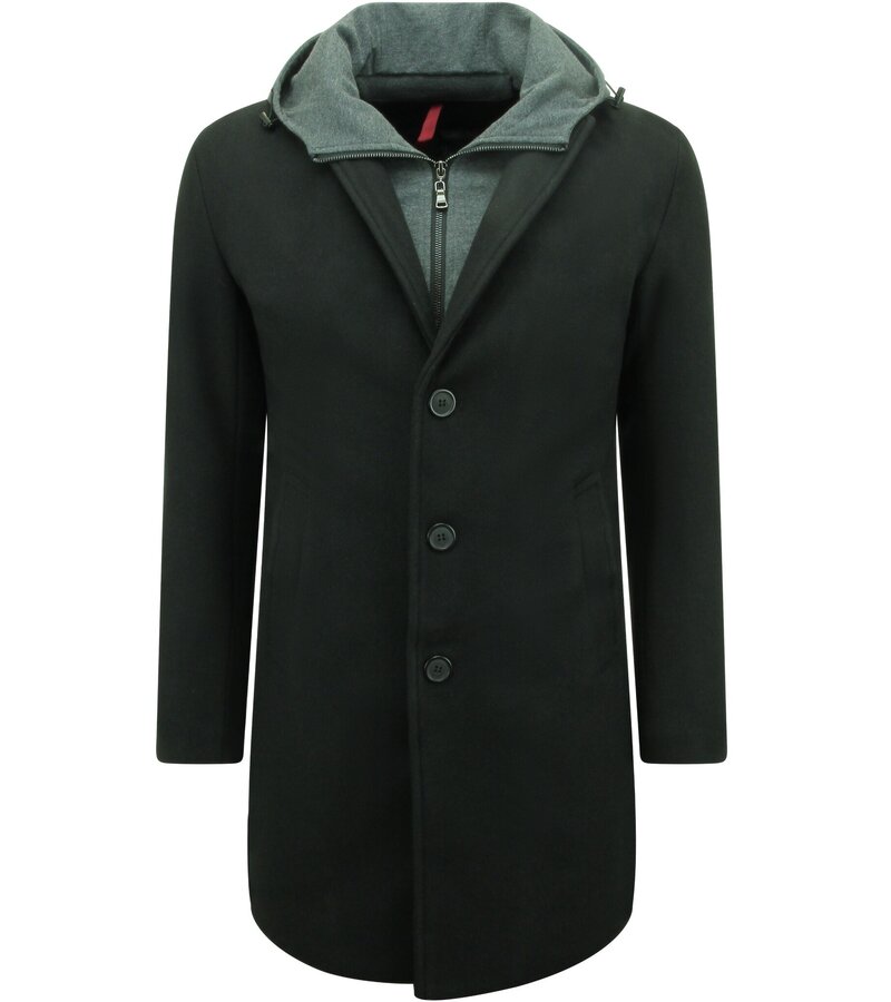 Enos Black Tailored Men's Hooded Coat