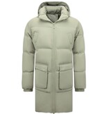 Local Fanatic Men's Long Puffer Parka Jacket with Detachable Hood - 3361 - Cream/White