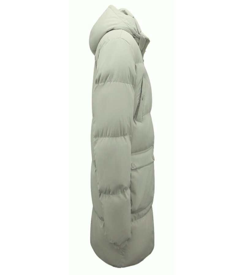 Local Fanatic Men's Long Puffer Parka Jacket with Detachable Hood - 3361 - Cream/White