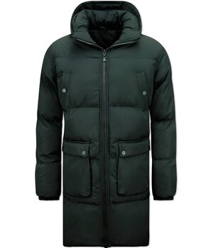 Local Fanatic Men's Long Puffer Winter Jacket with Hood - 3361 - Black