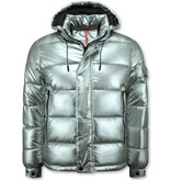 Enos Men's Silver Hooded Puffer Jackets