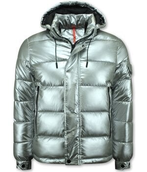 Enos Men's Silver Hooded Puffer Jackets