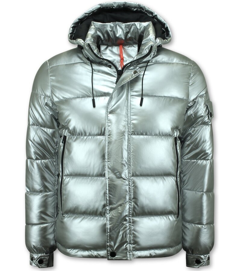 Enos Men's Silver Hooded Puffer Jackets