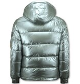 Enos Men's Silver Hooded Puffer Jackets