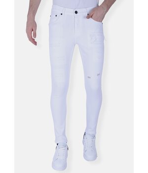 Local Fanatic White slim fit men's jeans with rips -1090