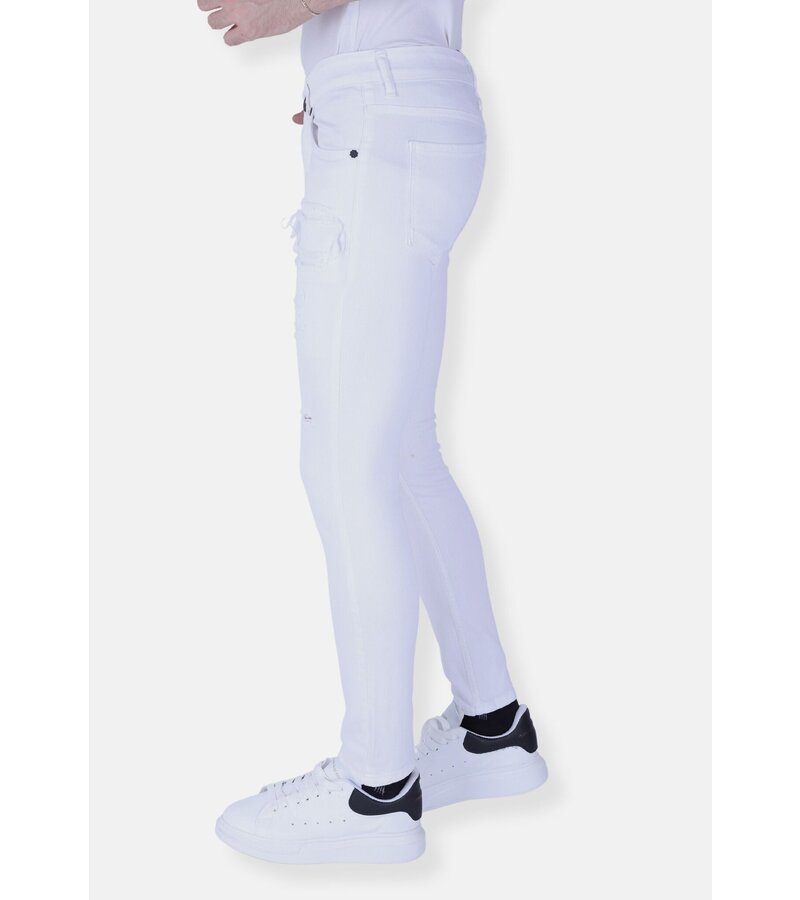 Local Fanatic White slim fit men's jeans with rips -1090