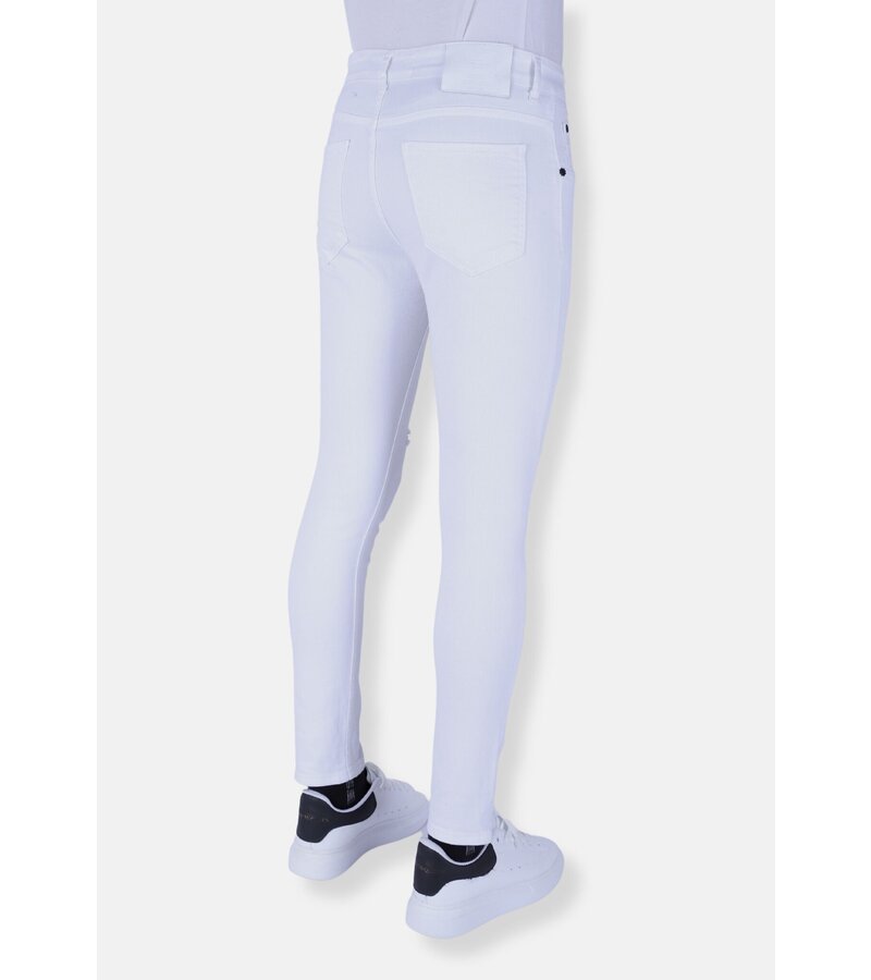 Local Fanatic White slim fit men's jeans with rips -1090