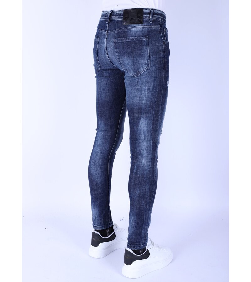 Local Fanatic Dark Blue Slim Fit Men's Jeans with Holes - 1101