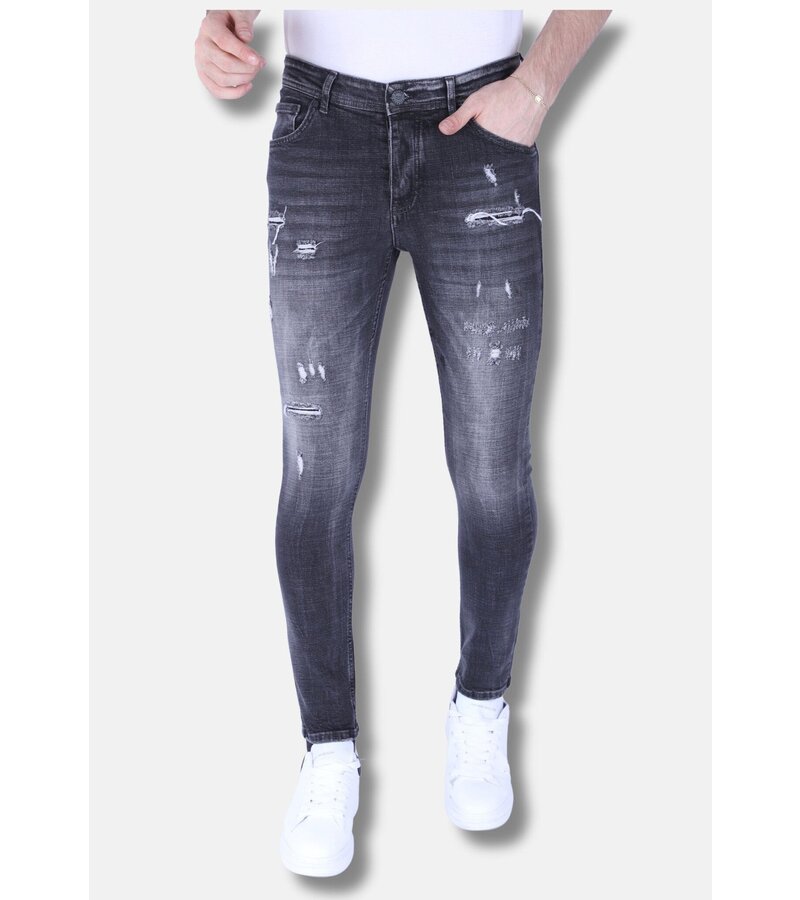 Local Fanatic Men's Jeans with Rips Slim Fit -1099 - Grey