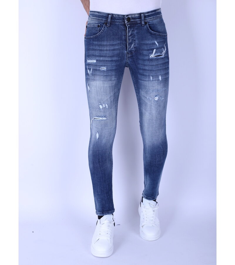 Local Fanatic Men's Denim Jeans Slim Fit with Bleached Wash - 1094 - Blue