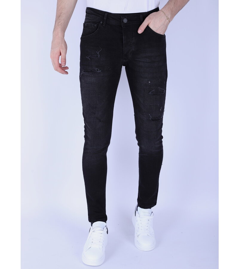 Local Fanatic Slim-fit Men's Jeans with Stretch with Holes - XXA - Black