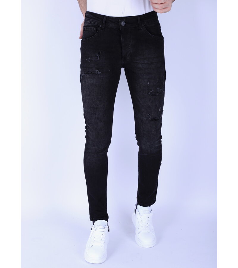 Local Fanatic Slim-fit Men's Jeans with Stretch with Holes - XXA - Black