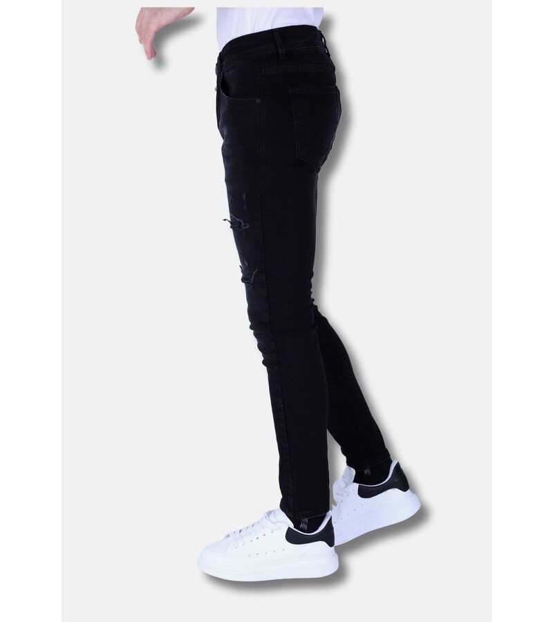 Local Fanatic Slim-fit Men's Jeans with Stretch with Holes - XXA - Black