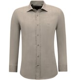 Gentile Bellini Men's Shirts Long Sleeve Plain Oxford Slim Fit - Brown/Grey