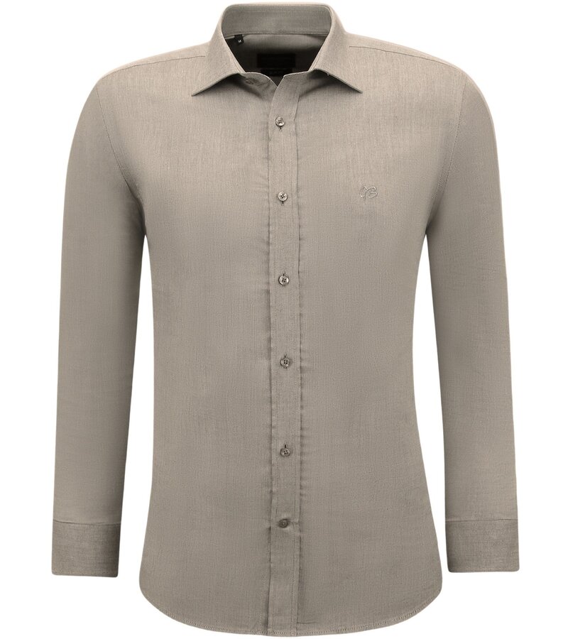 Gentile Bellini Men's Shirts Long Sleeve Plain Oxford Slim Fit - Brown/Grey