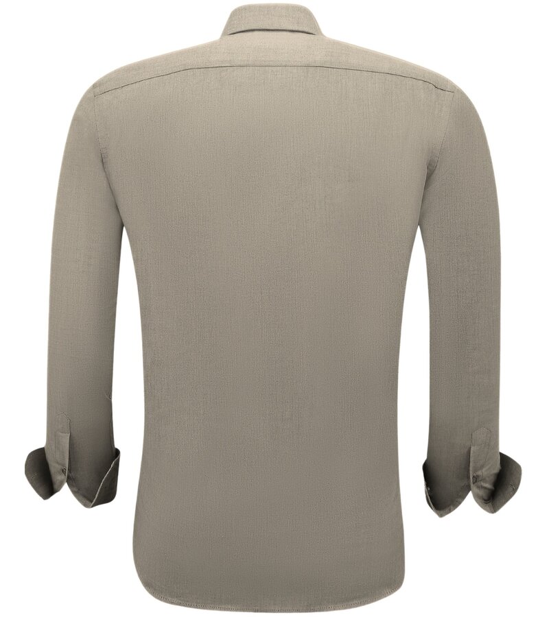 Gentile Bellini Men's Shirts Long Sleeve Plain Oxford Slim Fit - Brown/Grey