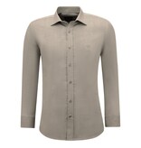 Gentile Bellini Men's Shirts Long Sleeve Plain Oxford Slim Fit - Brown/Grey