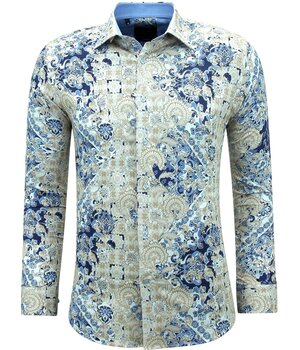 Gentile Bellini Men's Printed Shirt Longsleeve Slim Fit - 3140 - Blue