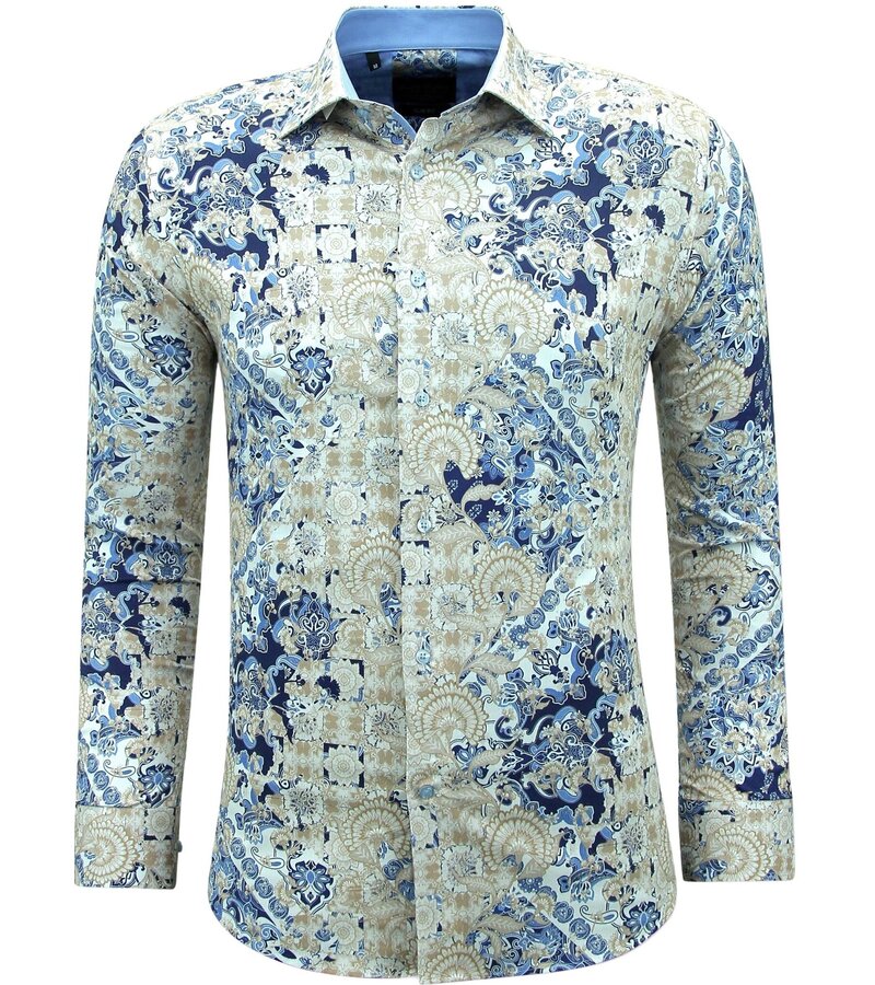 Gentile Bellini Men's Printed Shirt Longsleeve Slim Fit - 3140 - Blue