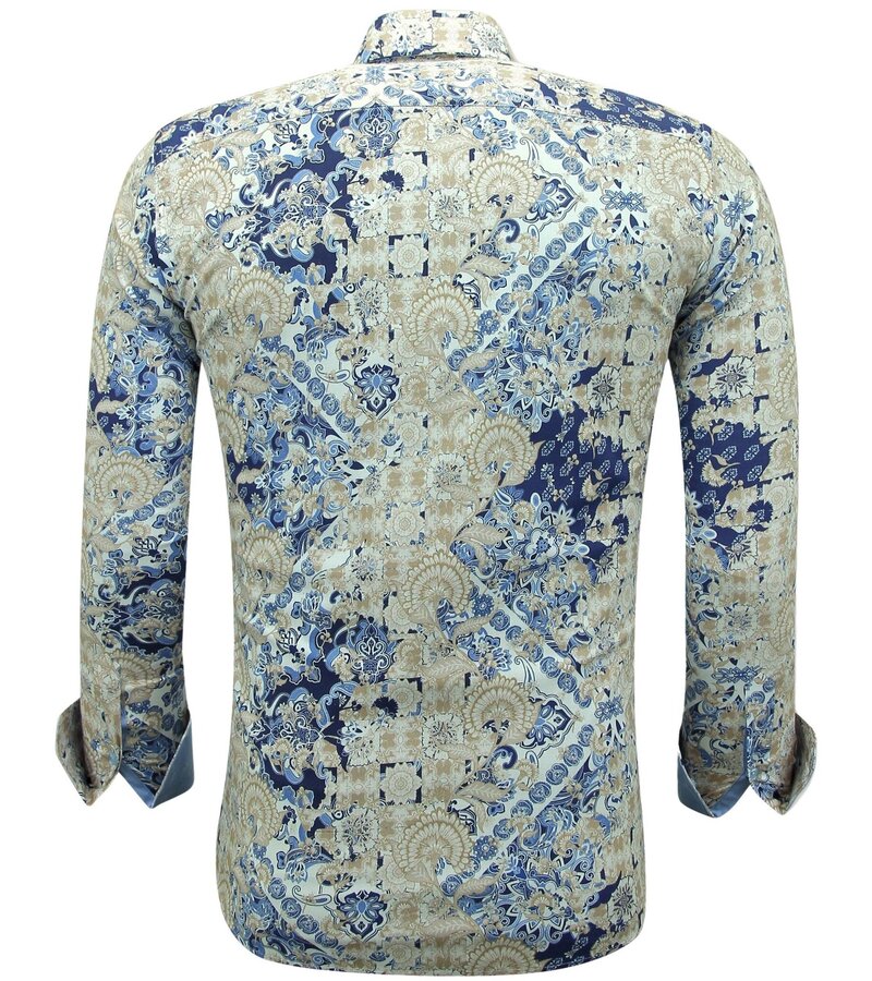 Gentile Bellini Men's Printed Shirt Longsleeve Slim Fit - 3140 - Blue