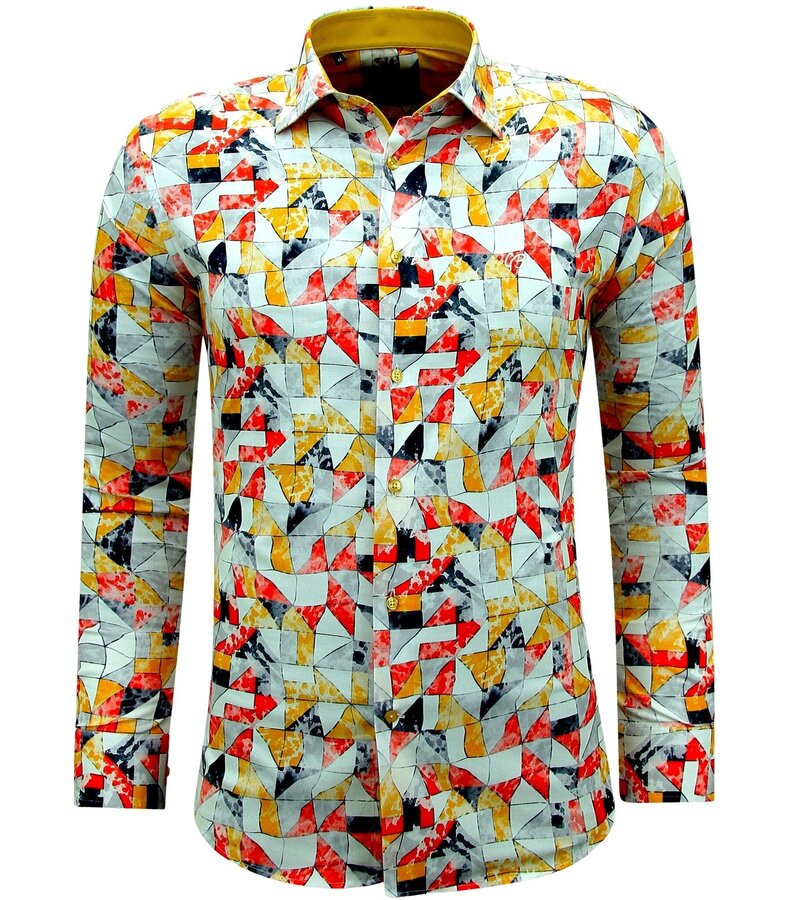 Gentile Bellini Non iron long sleeve shirt slim fit with print - 3142 - Yellow