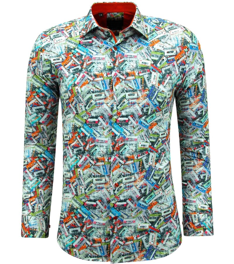 Gentile Bellini Wrinkle-free Shirt Long Sleeves Old School Print- 3139 - Orange