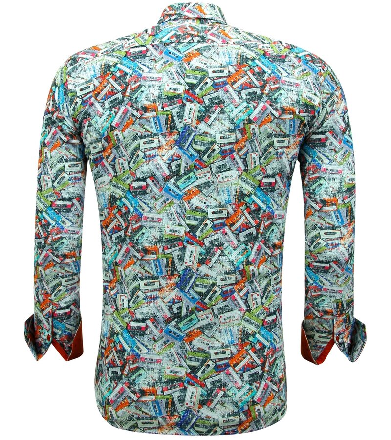 Gentile Bellini Wrinkle-free Shirt Long Sleeves Old School Print- 3139 - Orange