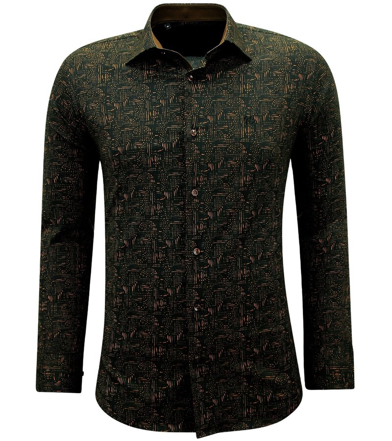 Gentile Bellini Men's Shirts Long Sleeve with Print Slim Fit- 3145 - Brown