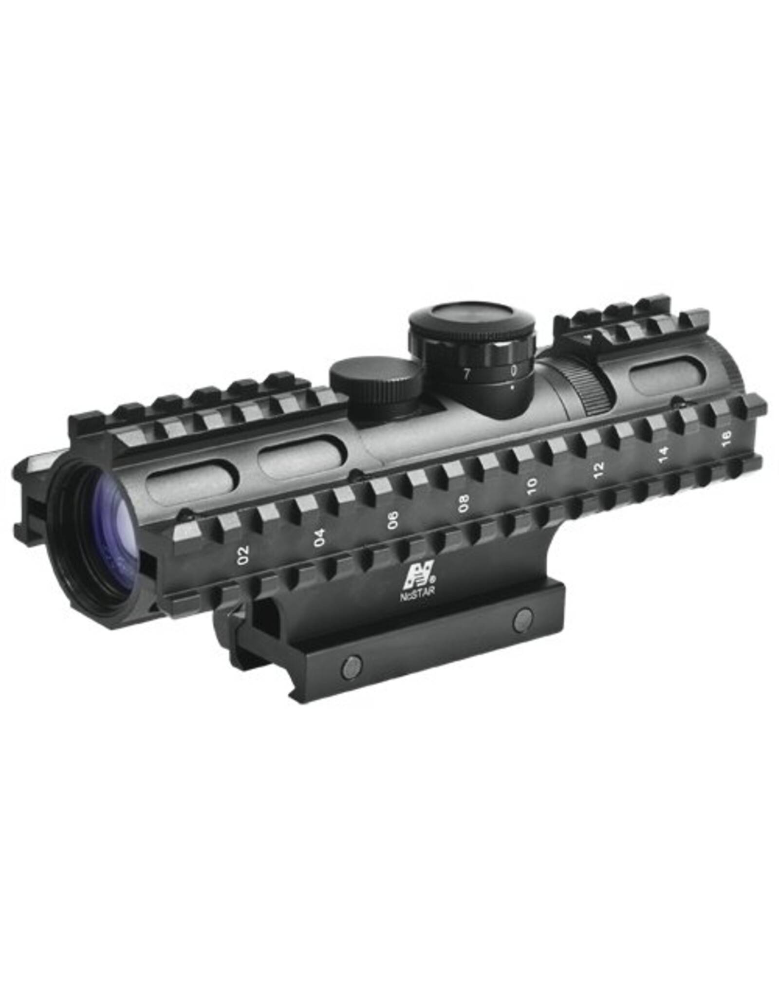 NcStar 2-7X32 compact scope/3 rail sighting system/BLUE ILLUMINATED MIL-DOT/P4 sniper/Rangefinder/green/weaver mount