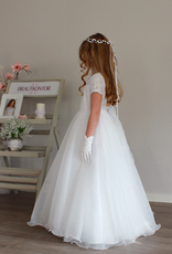 Kids  Elegantes Kommunionkleid lang mit Spitze und Organzarock