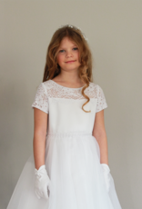 Kids  Elegantes Kommunionkleid lang mit Spitze und Organzarock