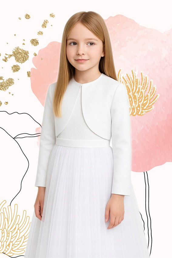 Satinbolero Kommunion mit lang gezogenen Taille