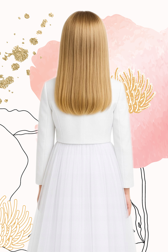 Satinbolero Kommunion mit lang gezogenen Taille