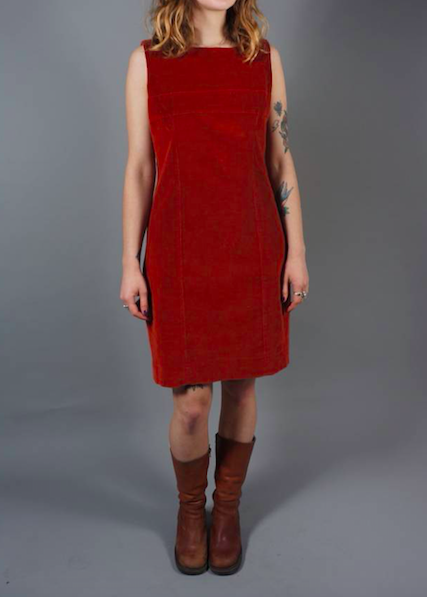 70er Cord Pinafore Etuikleid