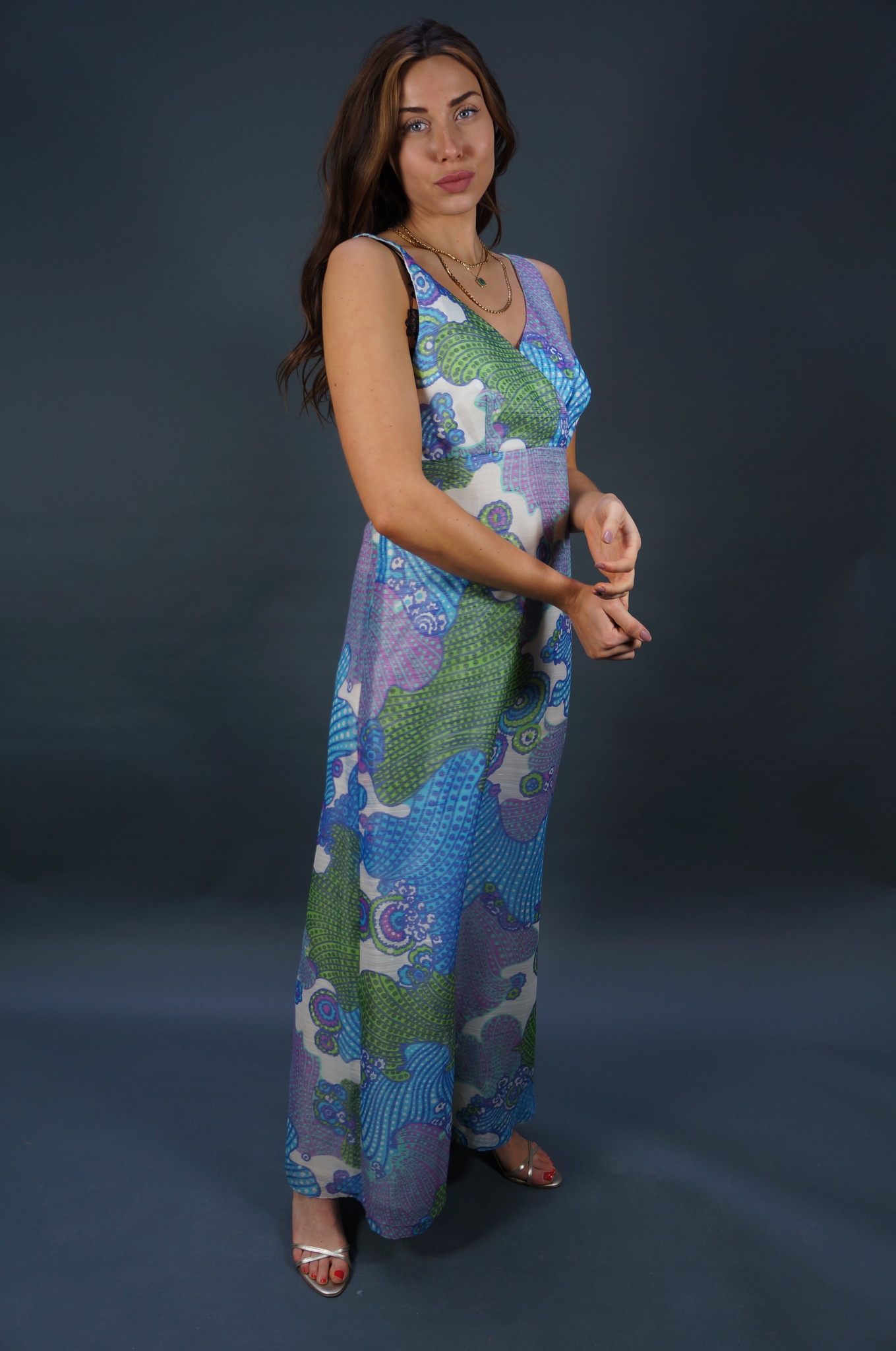 70er Psychedelisches Maxikleid