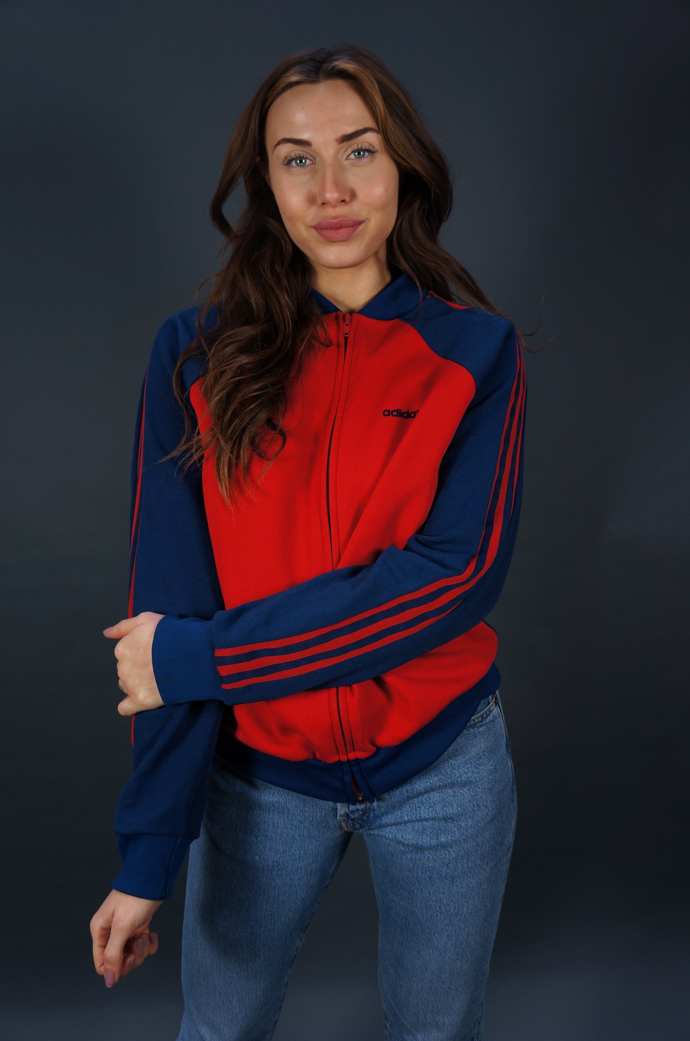 70er Adidas Trainingsjacke — Blau / Rot