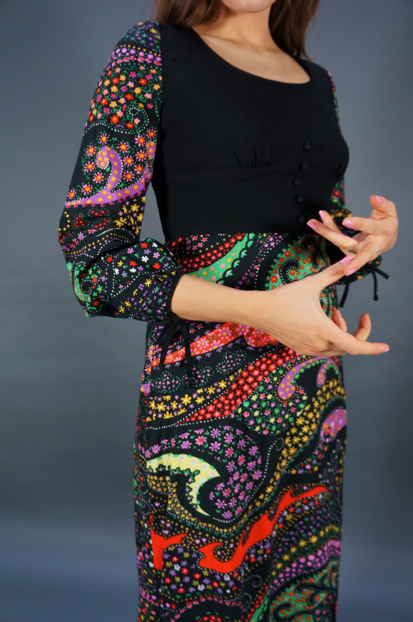 70er Psychedelisches Maxikleid