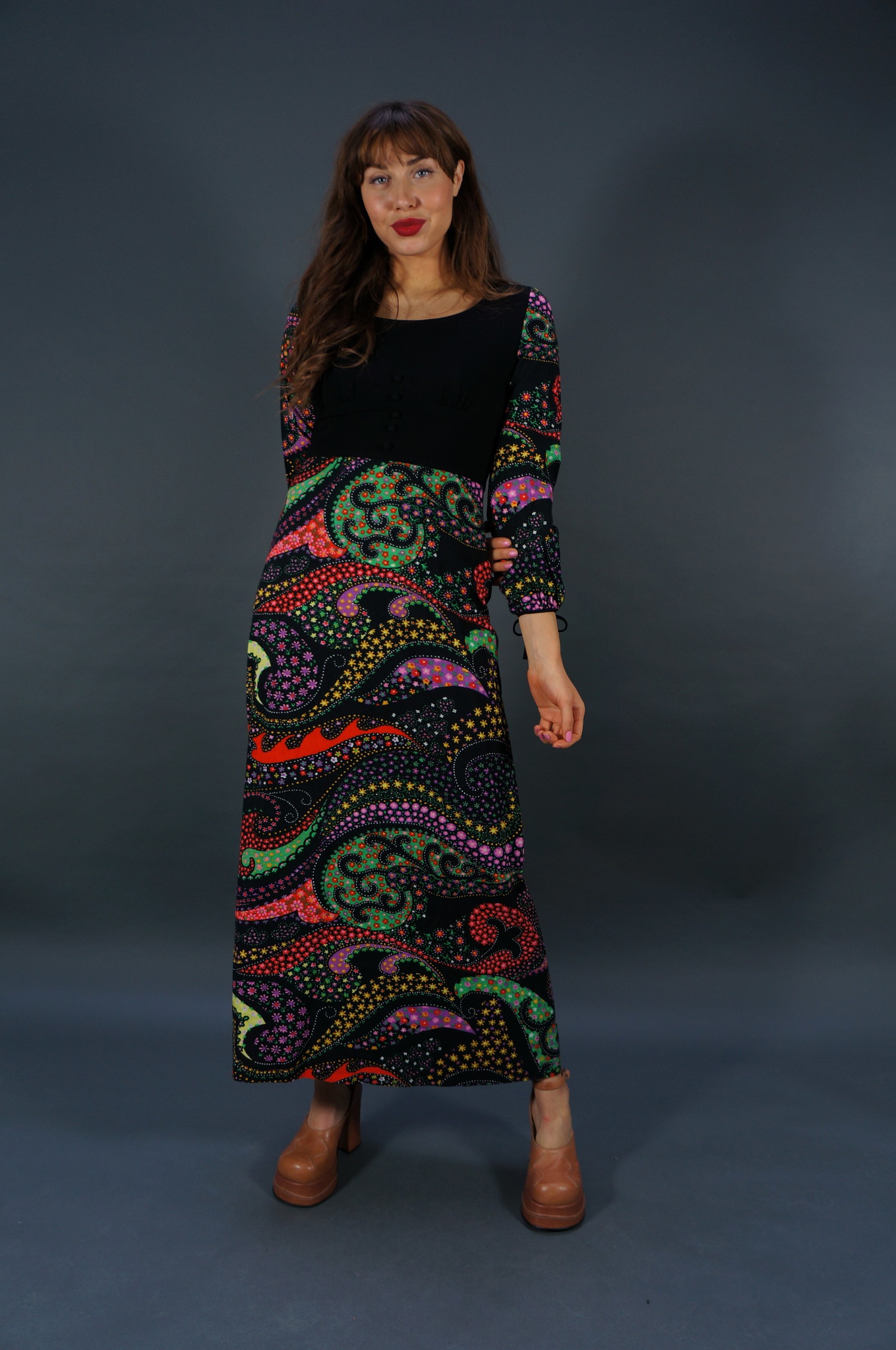 70er Psychedelisches Maxikleid