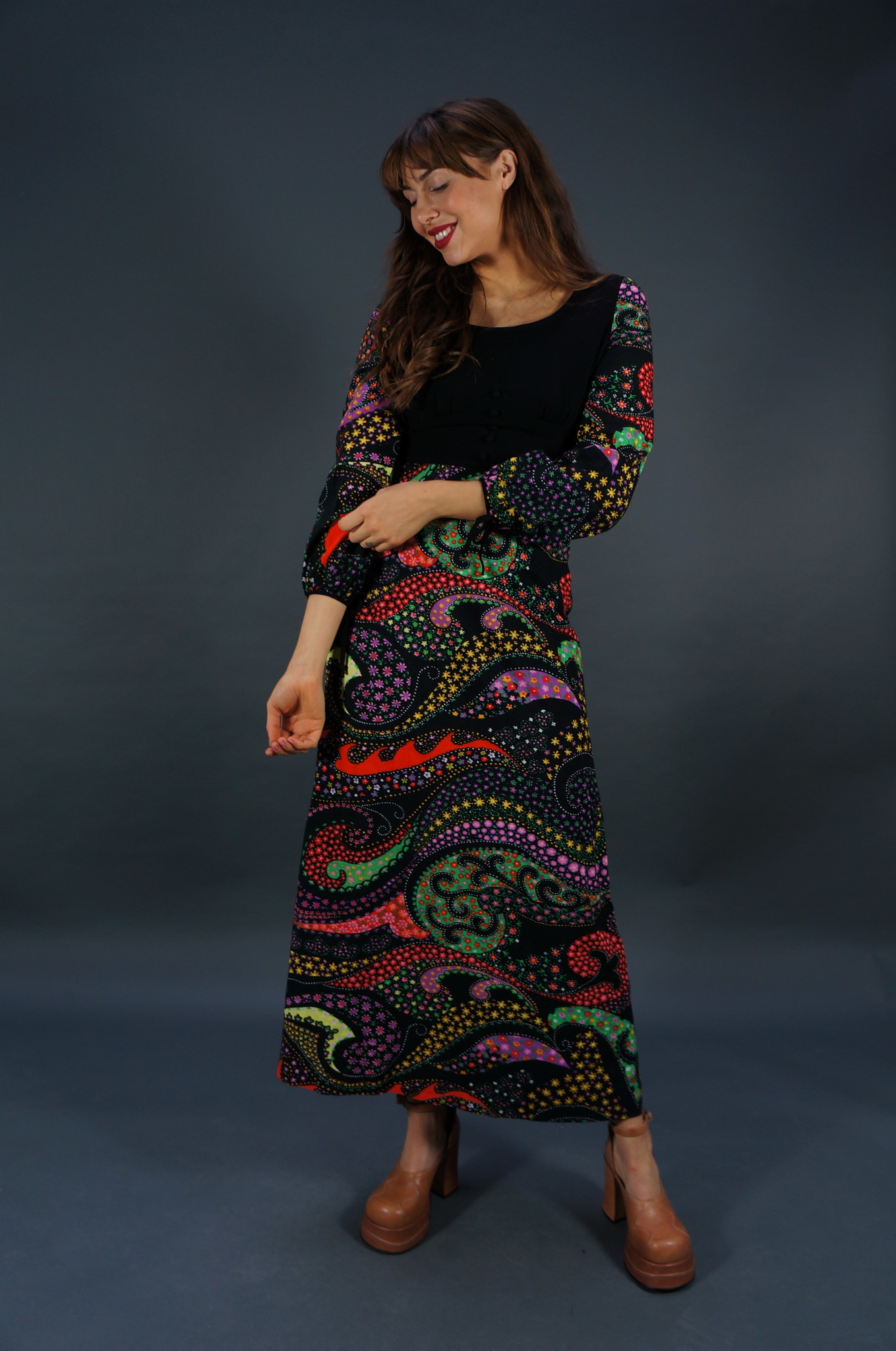 70er Psychedelisches Maxikleid