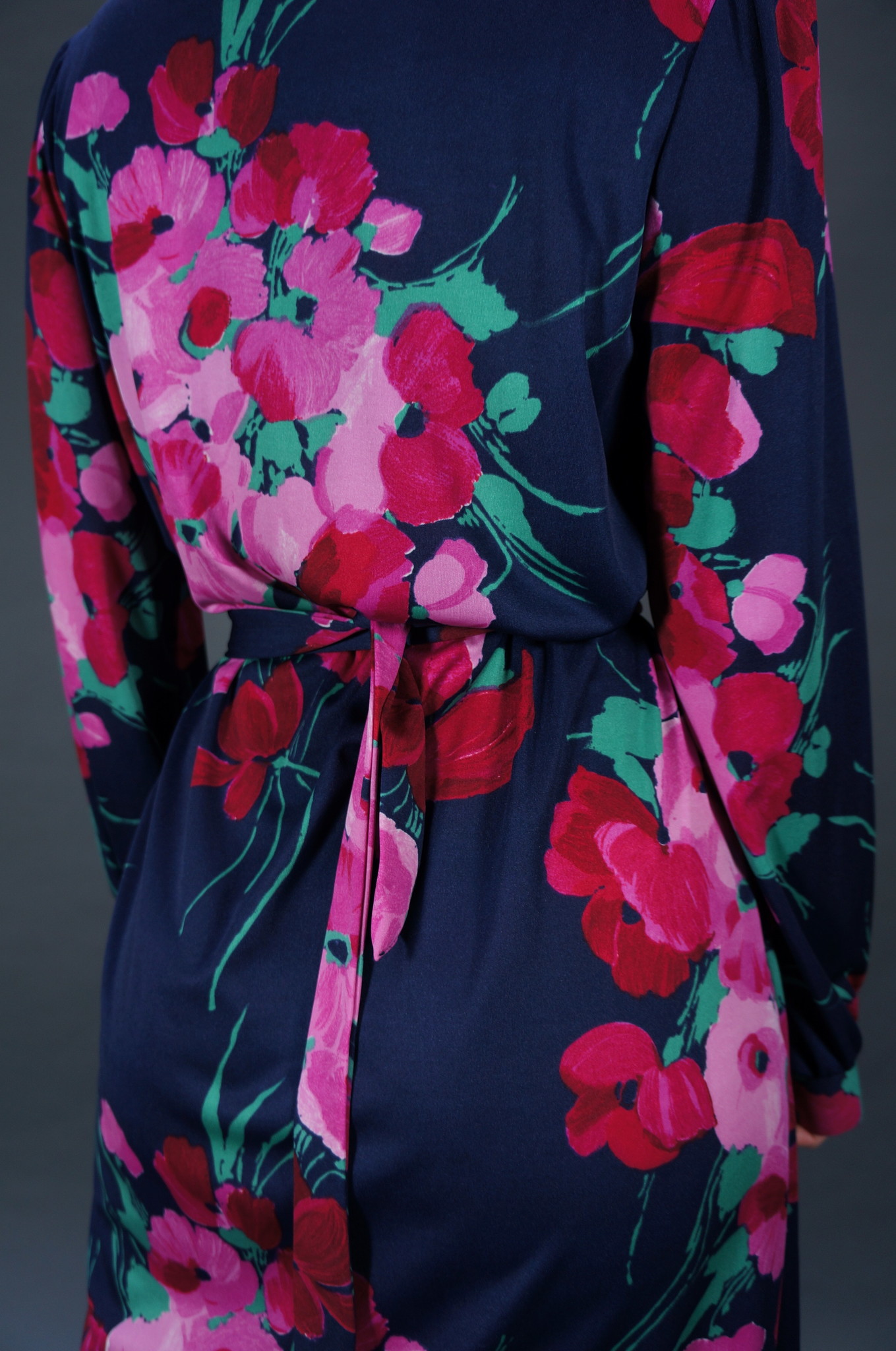 70er Button-Up Blumen Maxikleid — Blau / Grün