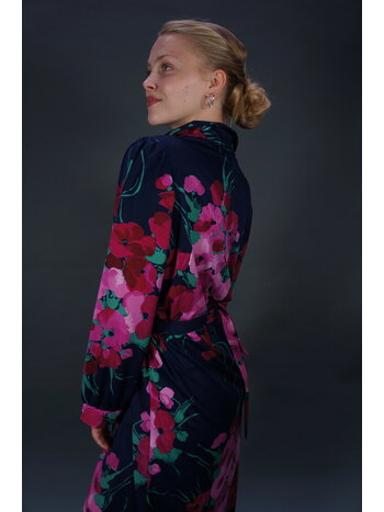 70s Button-Up Flower Maxi Dress — Blue / Green