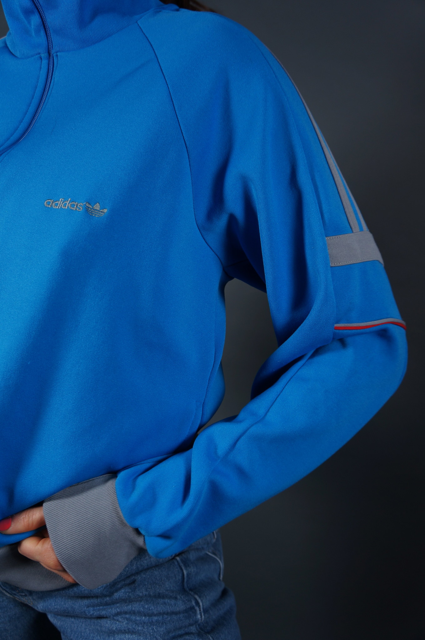 70er Adidas Blau & Grau Trainingsjacke — L